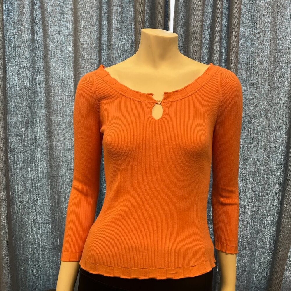 Etcetera 3/4 Sleeve Button Front Ribbed Top